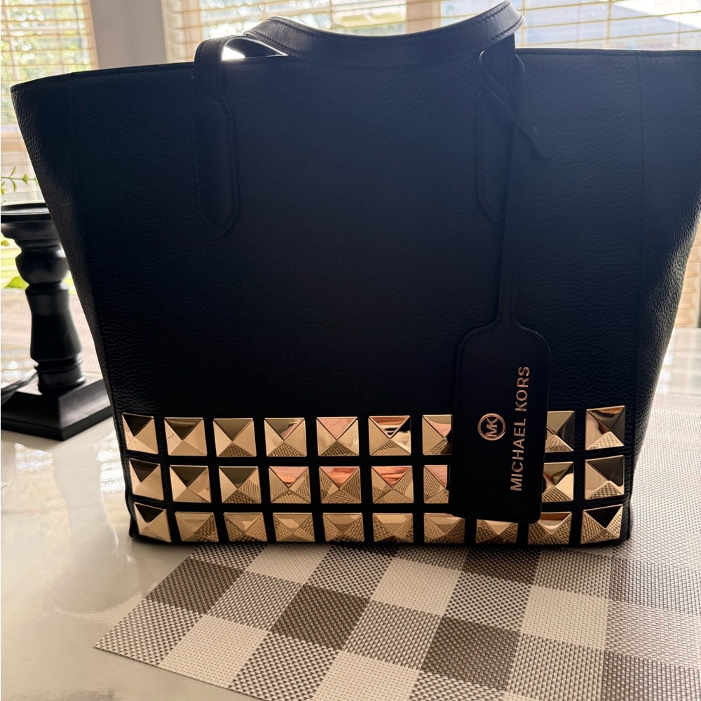 Michael Kors Black Tote with Gold Studs